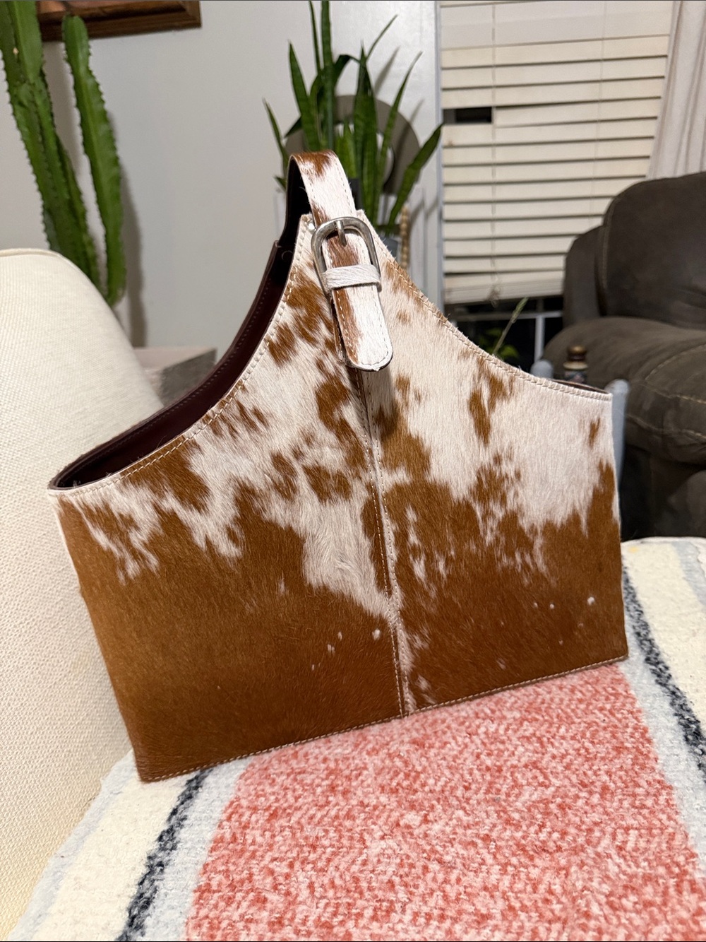 Brown and White Cowhide Shoulder Bag - Unbranded